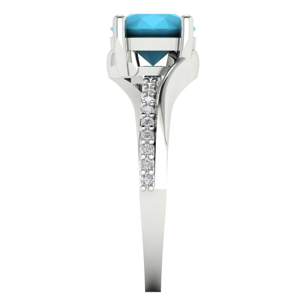 1.71 cttw Simulated Turquoise Solitaire with Zirconia Simulated Diamond Accents Engagement Ring - Solid White Gold (VVS1, Round Cut,7.5mm)