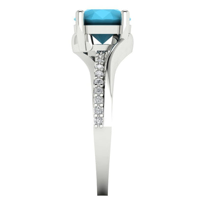 1.71 cttw Simulated Turquoise Solitaire with Zirconia Simulated Diamond Accents Engagement Ring - Solid White Gold (VVS1, Round Cut,7.5mm)