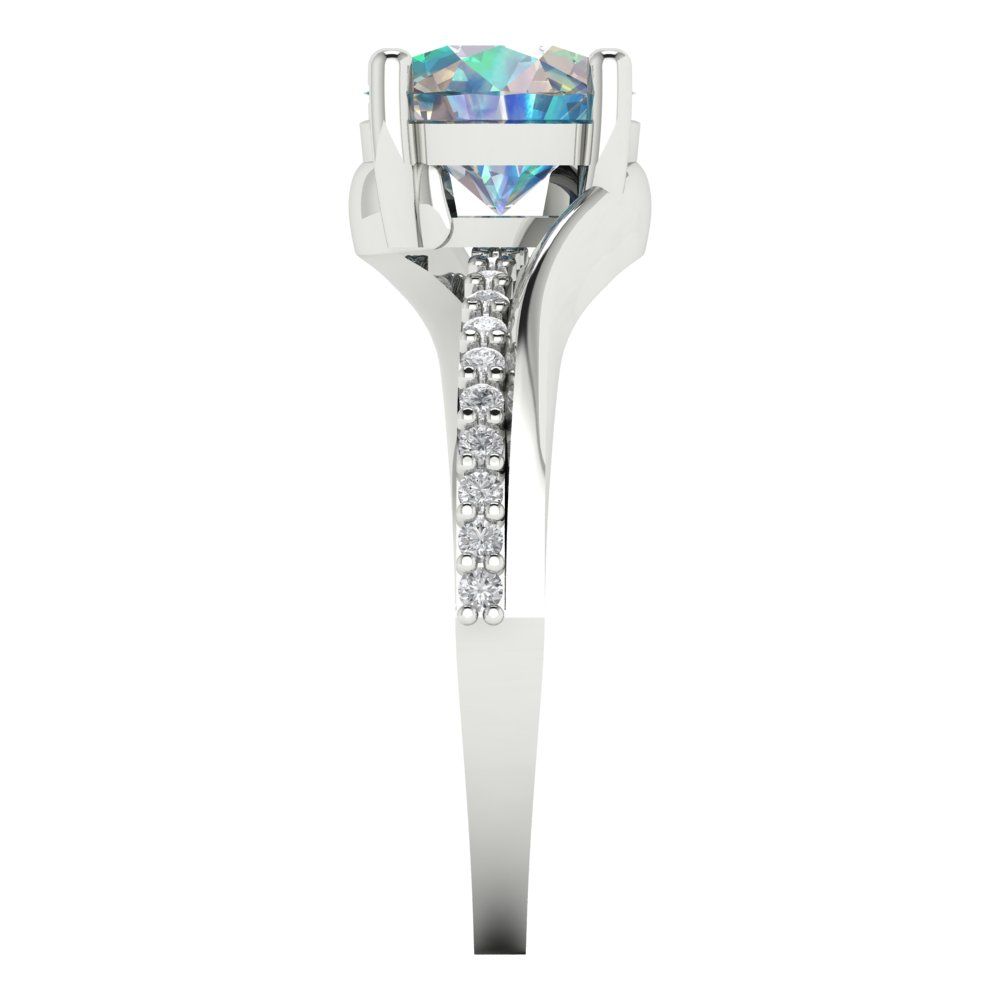 1.71 cttw Blue Moissanite Solitaire with Zirconia Simulated Diamond Accents Engagement Ring - Solid White Gold (VVS1, Round Cut,7.5mm)