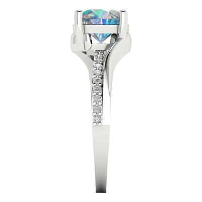 1.71 cttw Blue Moissanite Solitaire with Zirconia Simulated Diamond Accents Engagement Ring - Solid White Gold (VVS1, Round Cut,7.5mm)
