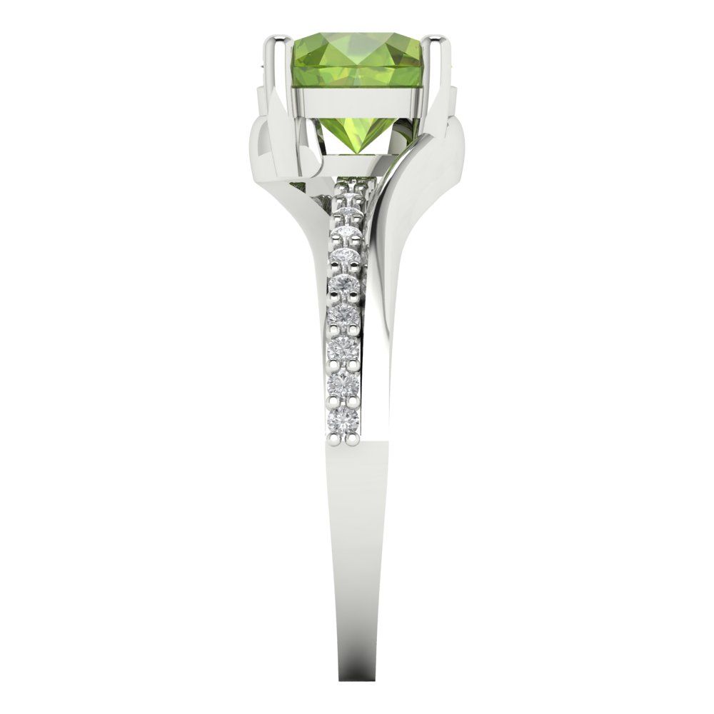 1.71 cttw Natural Peridot Solitaire with Zirconia Simulated Diamond Accents Engagement Ring - Solid White Gold (VVS1, Round Cut,7.5mm)