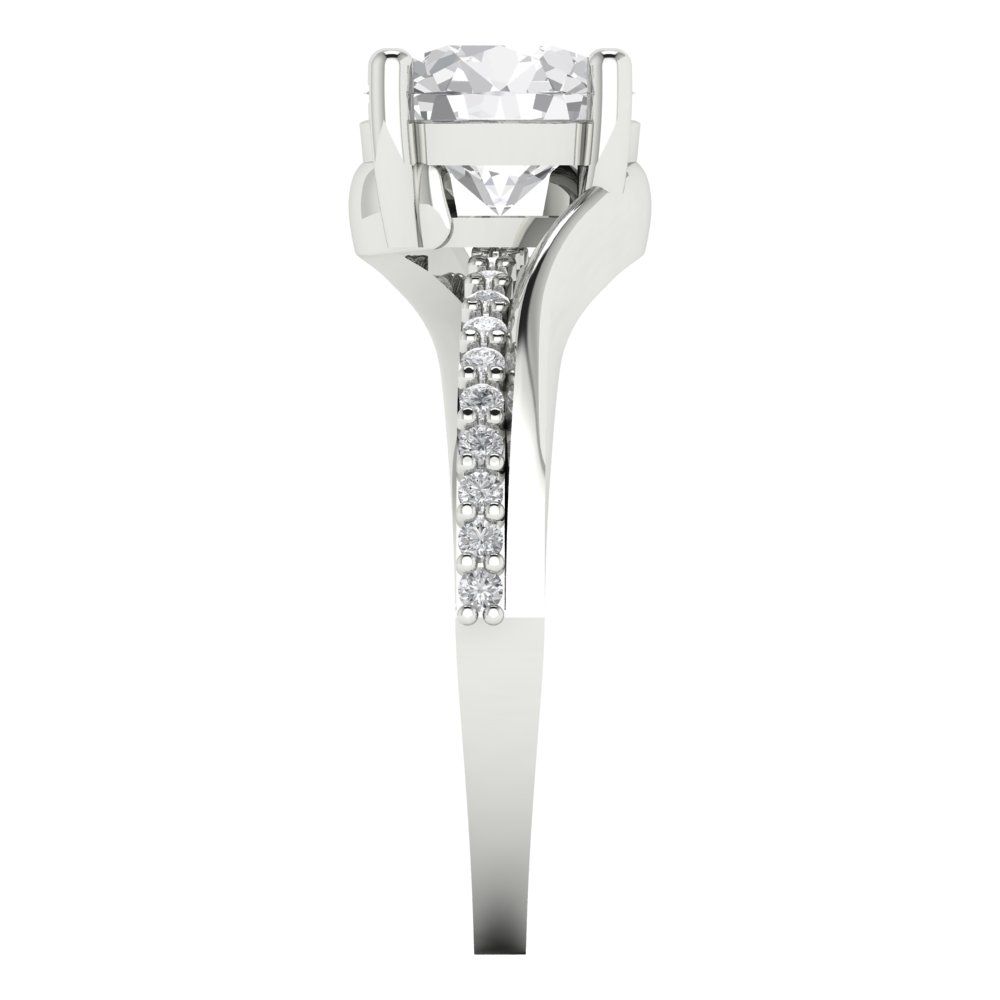 1.71 cttw White Sapphire Solitaire with Zirconia Simulated Diamond Accents Engagement Ring - Solid White Gold (VVS1, Round Cut,7.5mm)