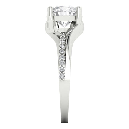 1.71 cttw White Sapphire Solitaire with Zirconia Simulated Diamond Accents Engagement Ring - Solid White Gold (VVS1, Round Cut,7.5mm)