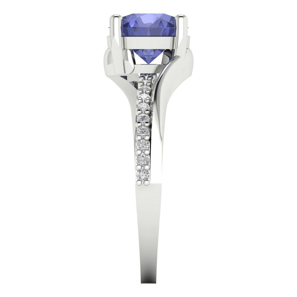 1.71 cttw Simulated Tanzanite Solitaire with Zirconia Simulated Diamond Accents Engagement Ring - Solid White Gold (VVS1, Round Cut,7.5mm)