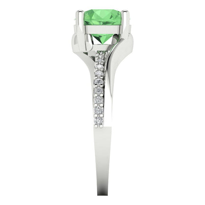 1.71 cttw Zirconia Simulated Green Diamond Solitaire with Zirconia Simulated Diamond Accents Engagement Ring - Solid White Gold (VVS1, Round Cut,7.5mm)