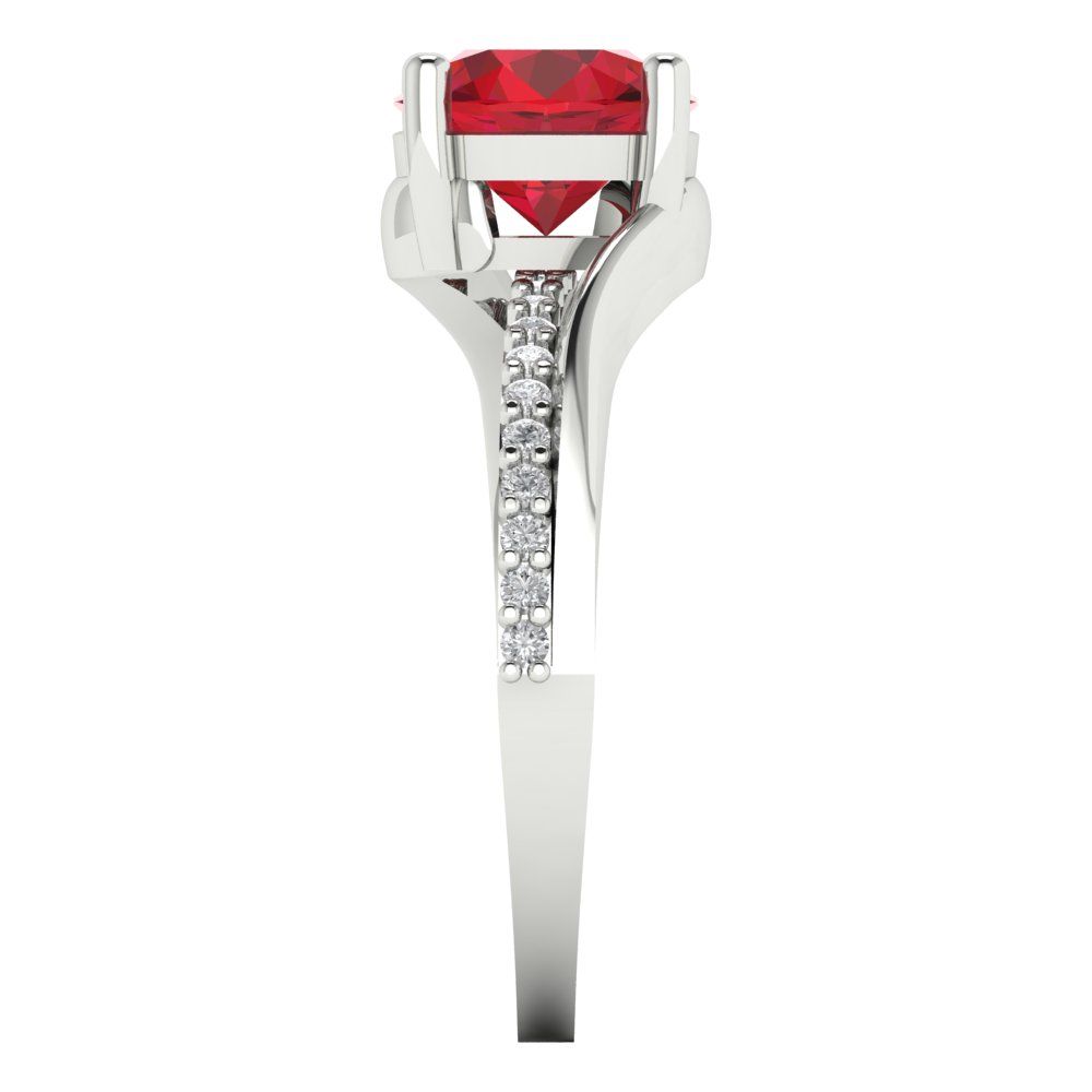 1.71 cttw Simulated Ruby Solitaire with Zirconia Simulated Diamond Accents Engagement Ring - Solid White Gold (VVS1, Round Cut,7.5mm)