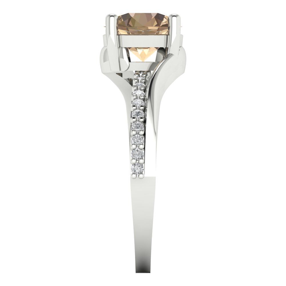 1.71 cttw Yellow Moissanite Solitaire with Zirconia Simulated Diamond Accents Engagement Ring - Solid White Gold (VVS1, Round Cut,7.5mm)