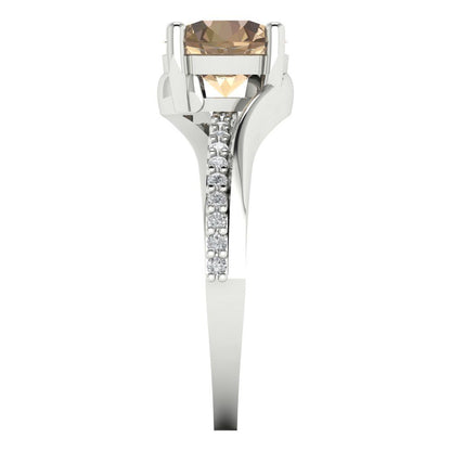 1.71 cttw Yellow Moissanite Solitaire with Zirconia Simulated Diamond Accents Engagement Ring - Solid White Gold (VVS1, Round Cut,7.5mm)