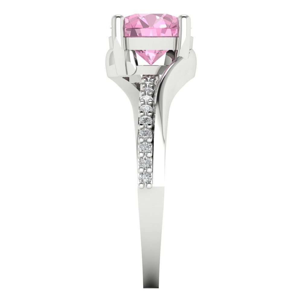 1.71 cttw Zirconia Simulated Pink Diamond Solitaire with Zirconia Simulated Diamond Accents Engagement Ring - Solid White Gold (VVS1, Round Cut,7.5mm)