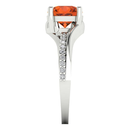 1.71 cttw Zirconia Simulated Red Diamond Solitaire with Zirconia Simulated Diamond Accents Engagement Ring - Solid White Gold (VVS1, Round Cut,7.5mm)