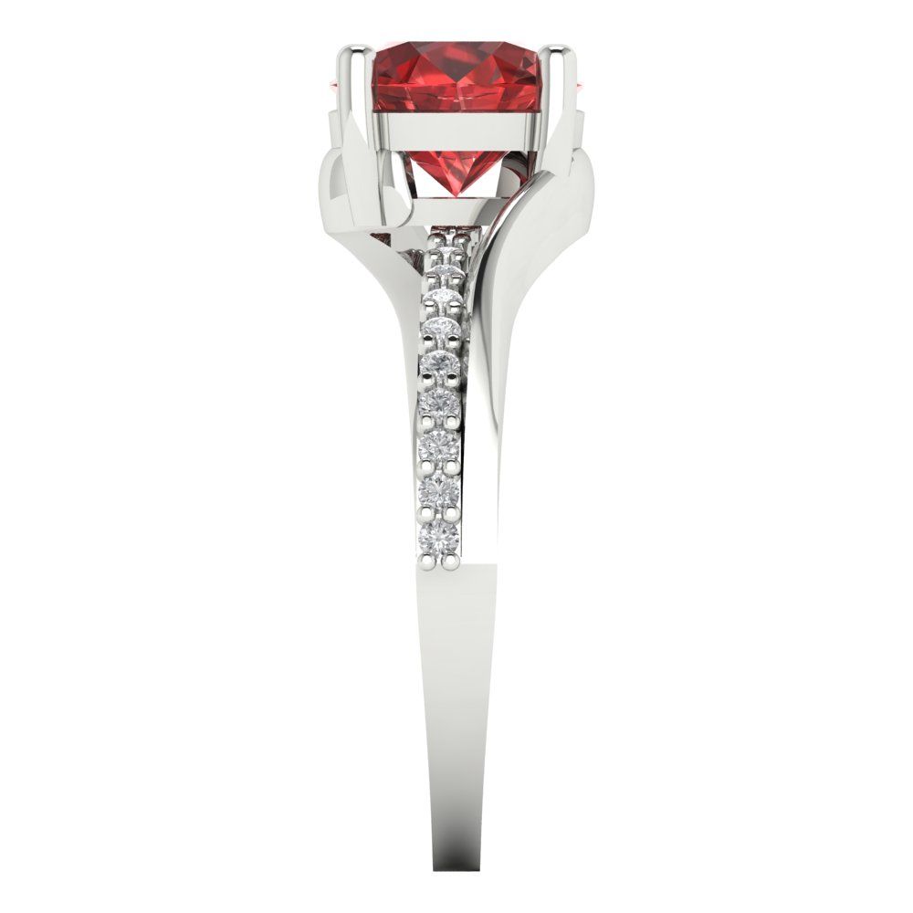 1.71 cttw Natural Garnet Solitaire with Zirconia Simulated Diamond Accents Engagement Ring - Solid White Gold (VVS1, Round Cut,7.5mm)