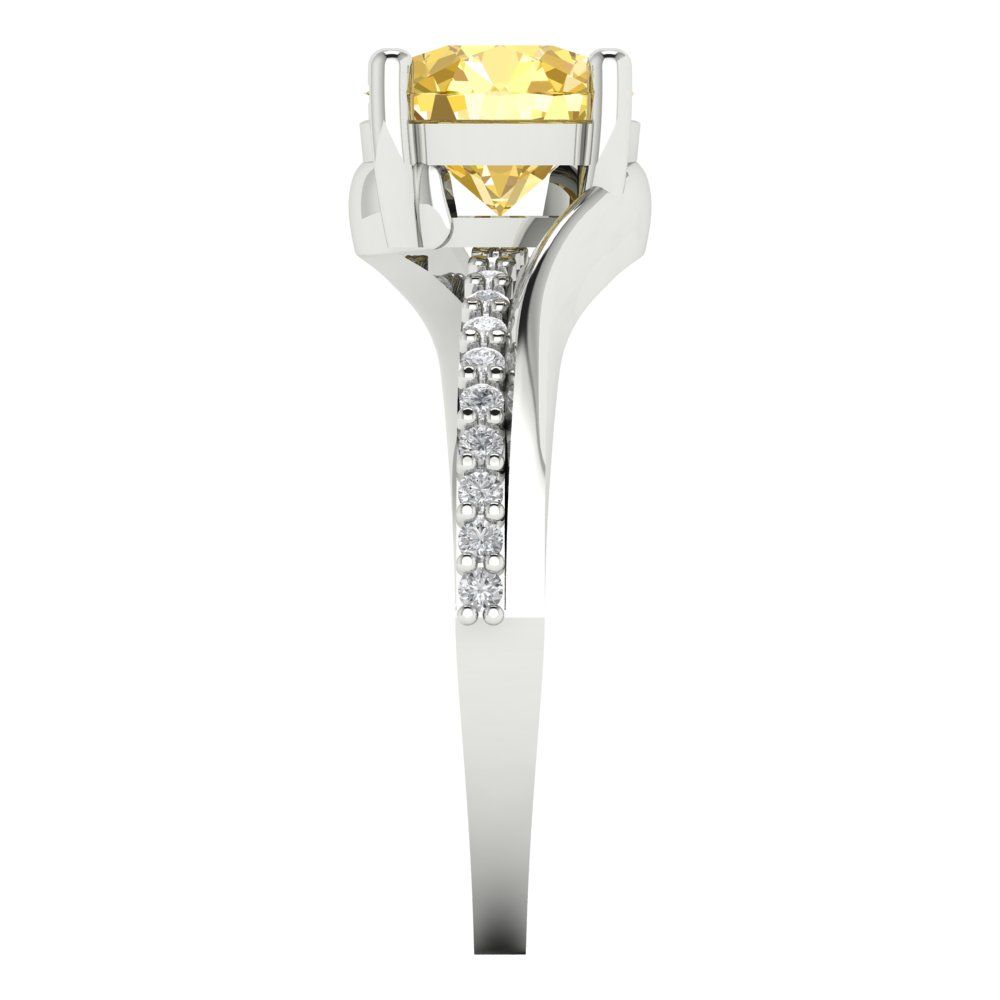 1.71 cttw Natural Citrine Solitaire with Zirconia Simulated Diamond Accents Engagement Ring - Solid White Gold (VVS1, Round Cut,7.5mm)