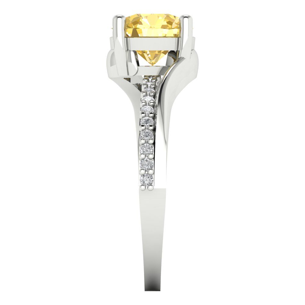 1.71 cttw Zirconia Simulated Yellow Diamond Solitaire with Zirconia Simulated Diamond Accents Engagement Ring - Solid White Gold (VVS1, Round Cut,7.5mm)
