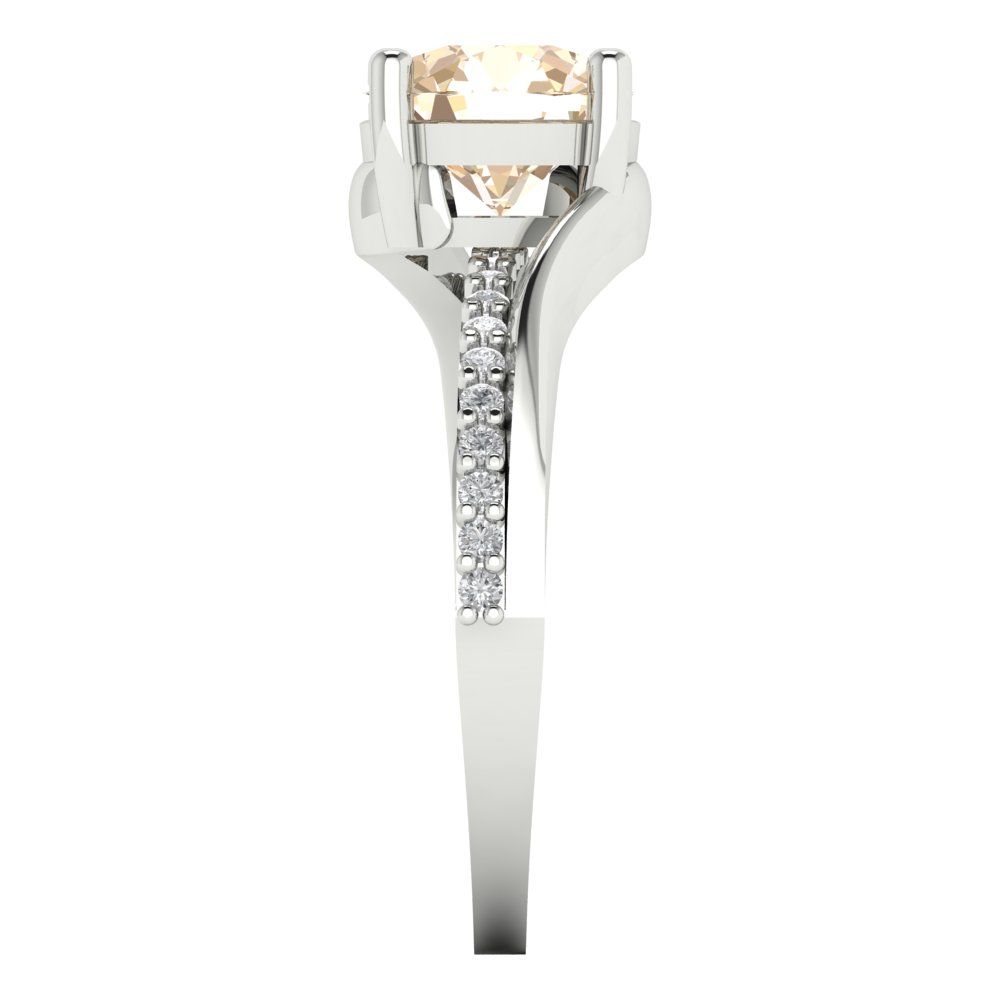 1.71 cttw Natural Morganite Solitaire with Zirconia Simulated Diamond Accents Engagement Ring - Solid White Gold (VVS1, Round Cut,7.5mm)