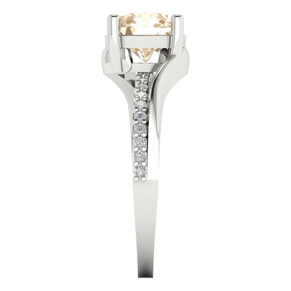 1.71 cttw Natural Morganite Solitaire with Zirconia Simulated Diamond Accents Engagement Ring - Solid White Gold (VVS1, Round Cut,7.5mm)