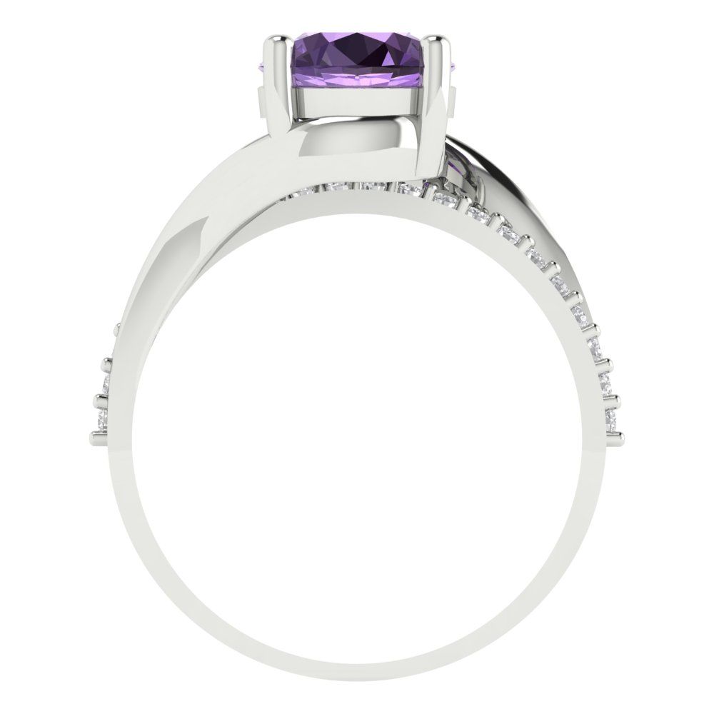 1.71 cttw Simulated Alexandrite Solitaire with Zirconia Simulated Diamond Accents Engagement Ring - Solid White Gold (VVS1, Round Cut,7.5mm)