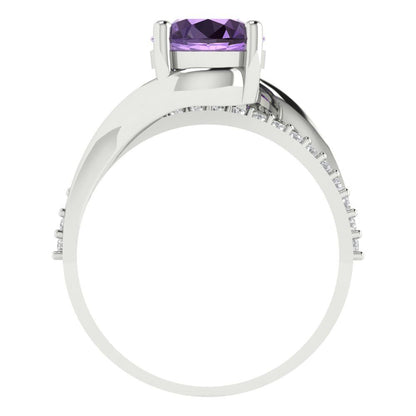 1.71 cttw Simulated Alexandrite Solitaire with Zirconia Simulated Diamond Accents Engagement Ring - Solid White Gold (VVS1, Round Cut,7.5mm)