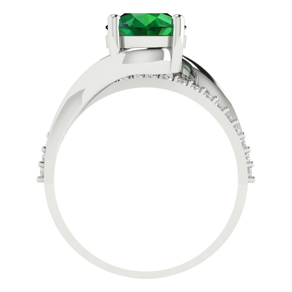 1.71 cttw Simulated Emerald Solitaire with Zirconia Simulated Diamond Accents Engagement Ring - Solid White Gold (VVS1, Round Cut,7.5mm)