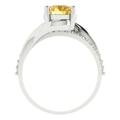 1.71 cttw Natural Citrine Solitaire with Zirconia Simulated Diamond Accents Engagement Ring - Solid White Gold (VVS1, Round Cut,7.5mm)