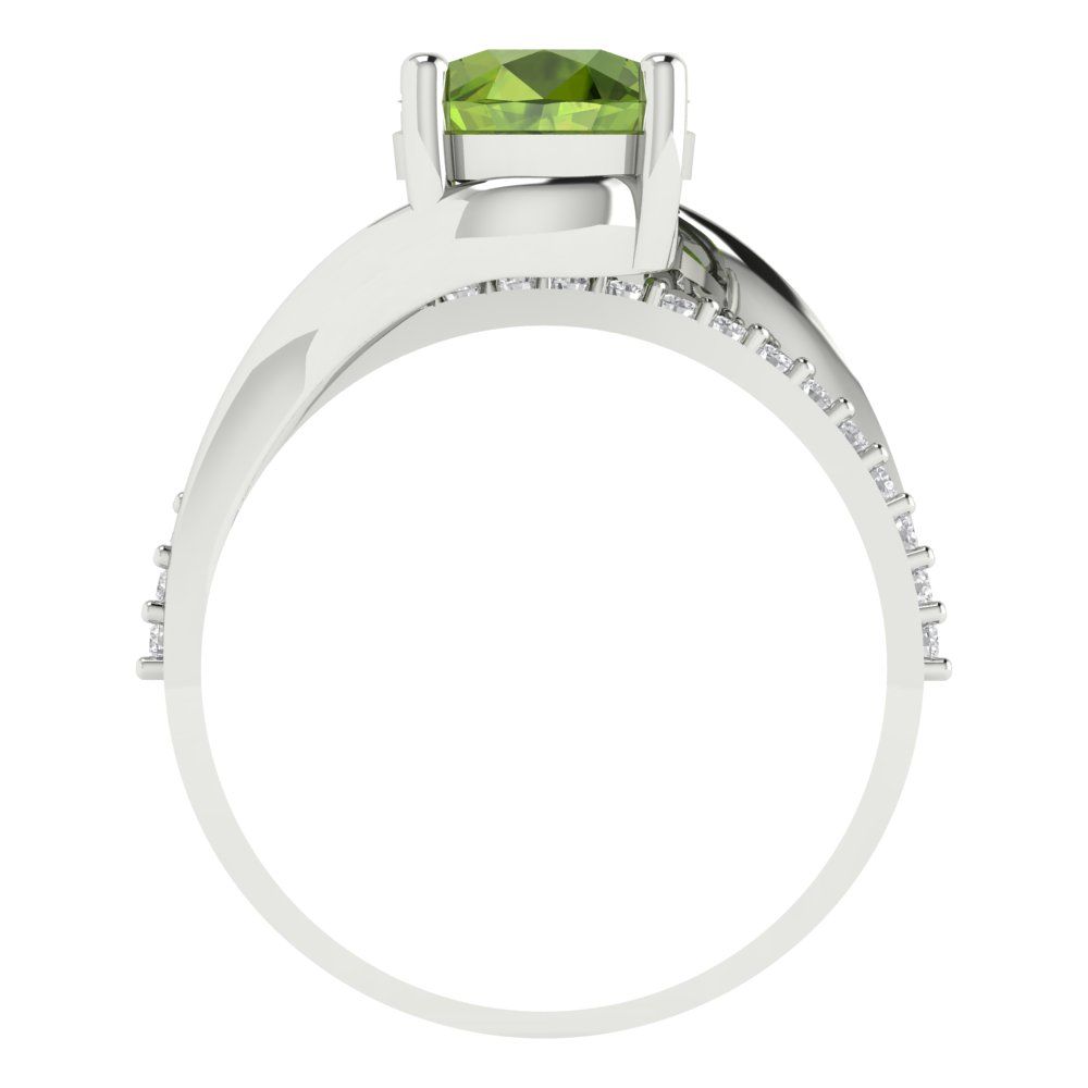 1.71 cttw Natural Peridot Solitaire with Zirconia Simulated Diamond Accents Engagement Ring - Solid White Gold (VVS1, Round Cut,7.5mm)