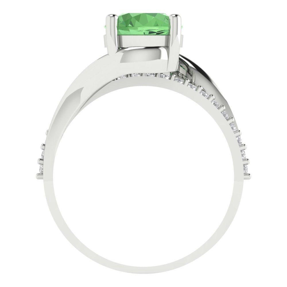 1.71 cttw Zirconia Simulated Green Diamond Solitaire with Zirconia Simulated Diamond Accents Engagement Ring - Solid White Gold (VVS1, Round Cut,7.5mm)
