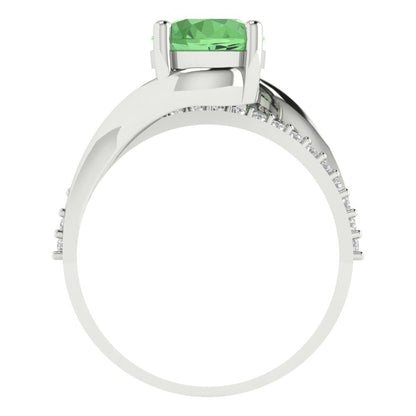 1.71 cttw Zirconia Simulated Green Diamond Solitaire with Zirconia Simulated Diamond Accents Engagement Ring - Solid White Gold (VVS1, Round Cut,7.5mm)