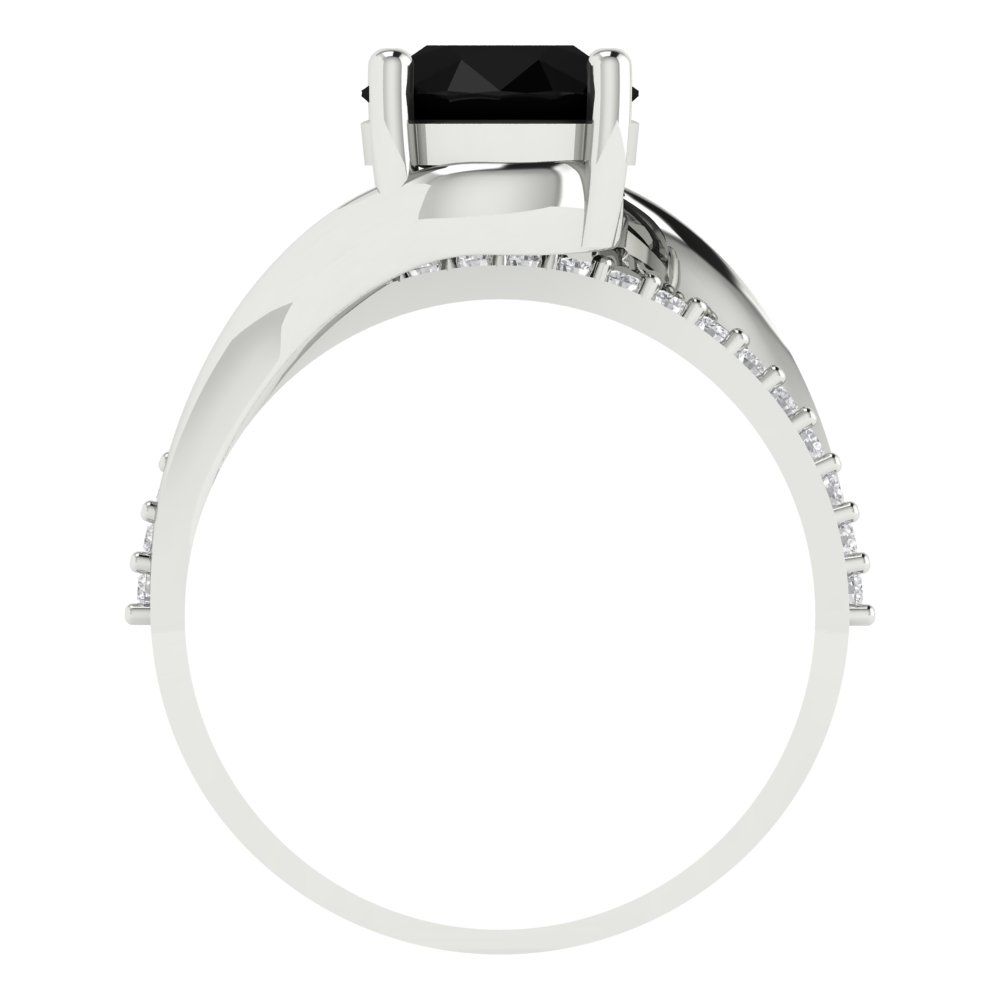 1.71 cttw Natural Onyx Solitaire with Zirconia Simulated Diamond Accents Engagement Ring - Solid White Gold (VVS1, Round Cut,7.5mm)
