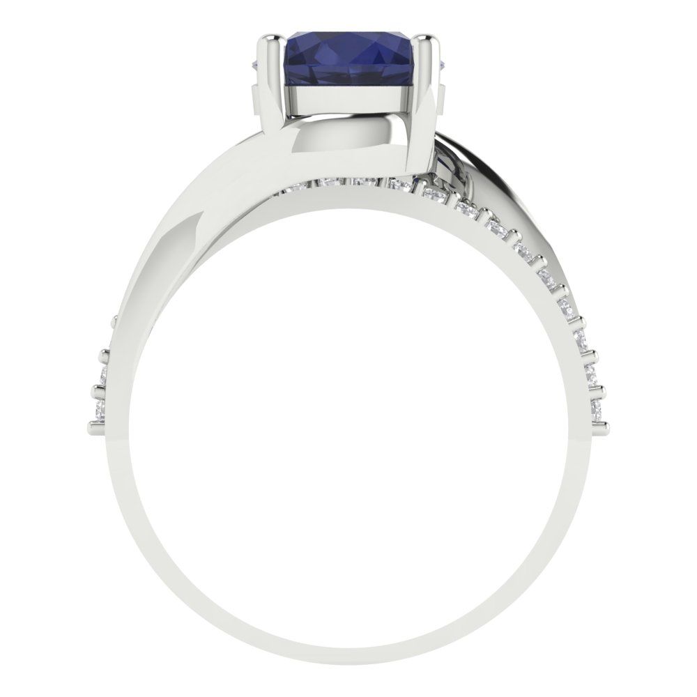 1.71 cttw Simulated Blue Sapphire Solitaire with Zirconia Simulated Diamond Accents Engagement Ring - Solid White Gold (VVS1, Round Cut,7.5mm)