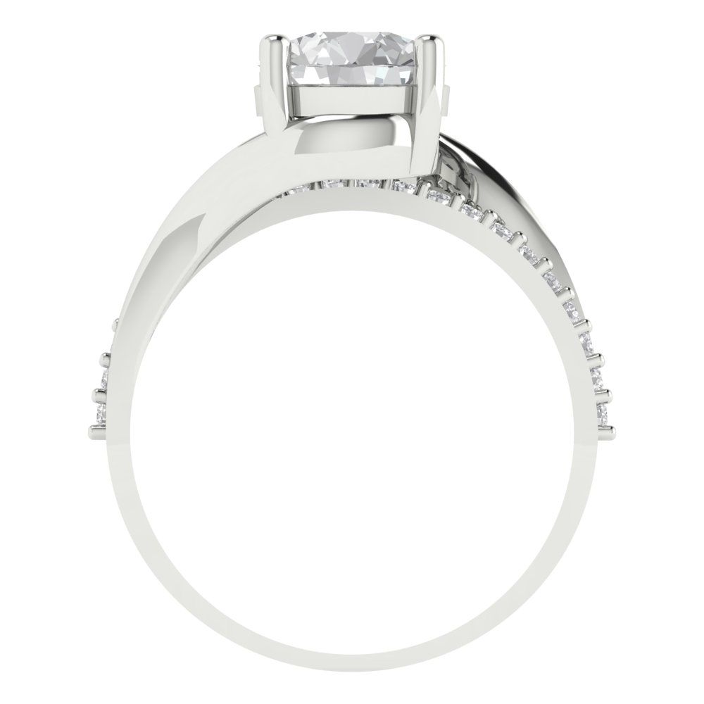 1.71 cttw White Sapphire Solitaire with Zirconia Simulated Diamond Accents Engagement Ring - Solid White Gold (VVS1, Round Cut,7.5mm)