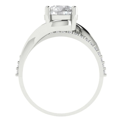 1.71 cttw White Sapphire Solitaire with Zirconia Simulated Diamond Accents Engagement Ring - Solid White Gold (VVS1, Round Cut,7.5mm)