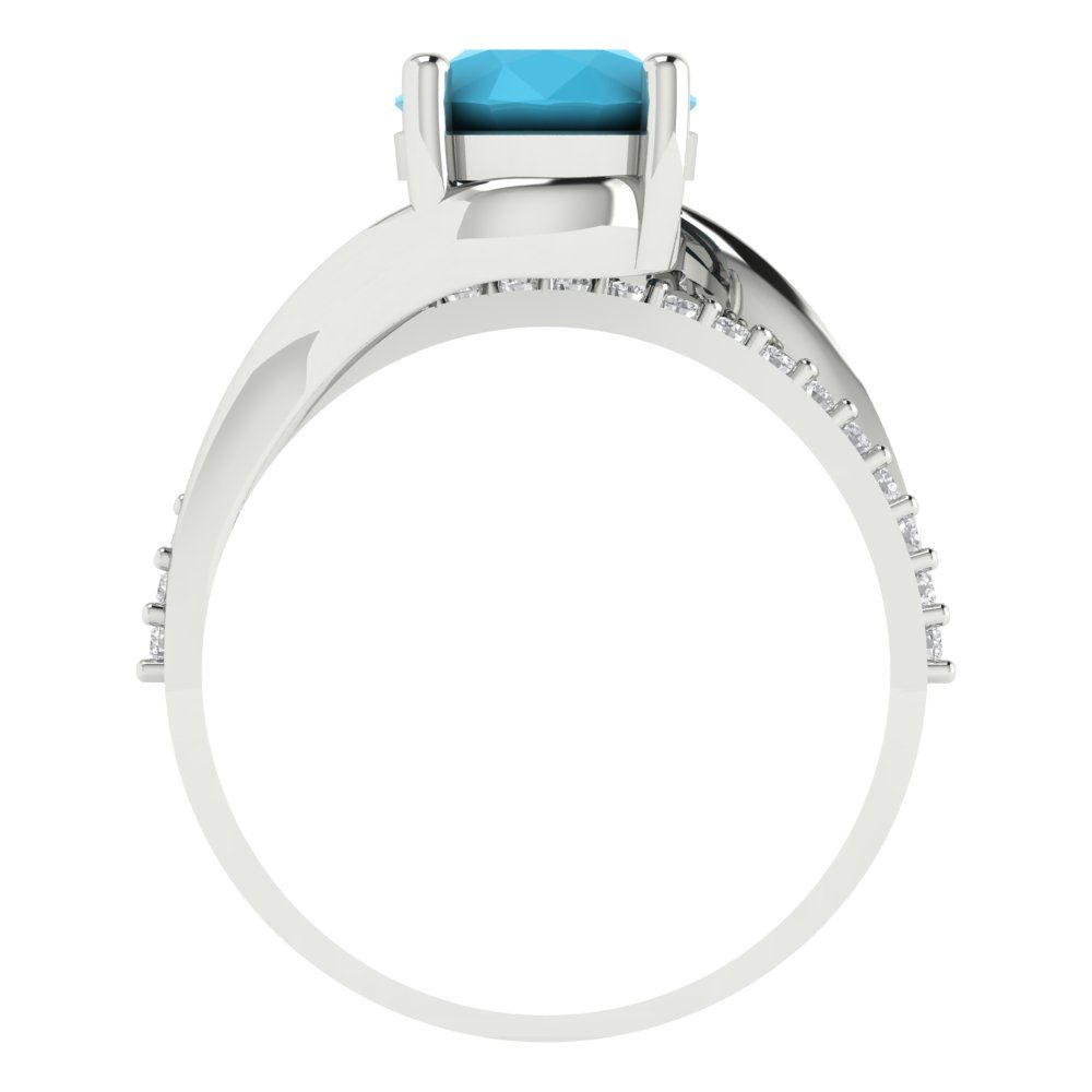 1.71 cttw Simulated Turquoise Solitaire with Zirconia Simulated Diamond Accents Engagement Ring - Solid White Gold (VVS1, Round Cut,7.5mm)