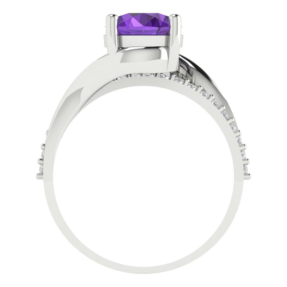 1.71 cttw Natural Amethyst Solitaire with Zirconia Simulated Diamond Accents Engagement Ring - Solid White Gold (VVS1, Round Cut,7.5mm)