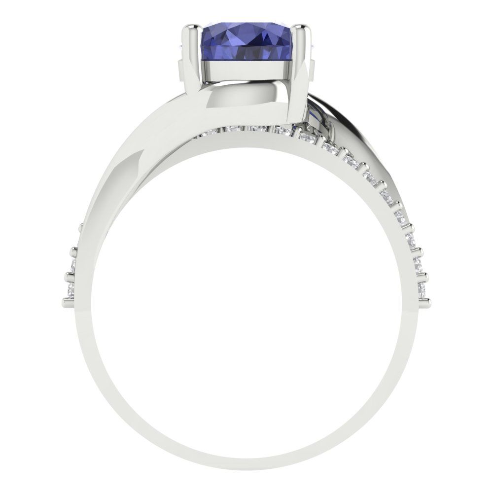 1.71 cttw Simulated Tanzanite Solitaire with Zirconia Simulated Diamond Accents Engagement Ring - Solid White Gold (VVS1, Round Cut,7.5mm)