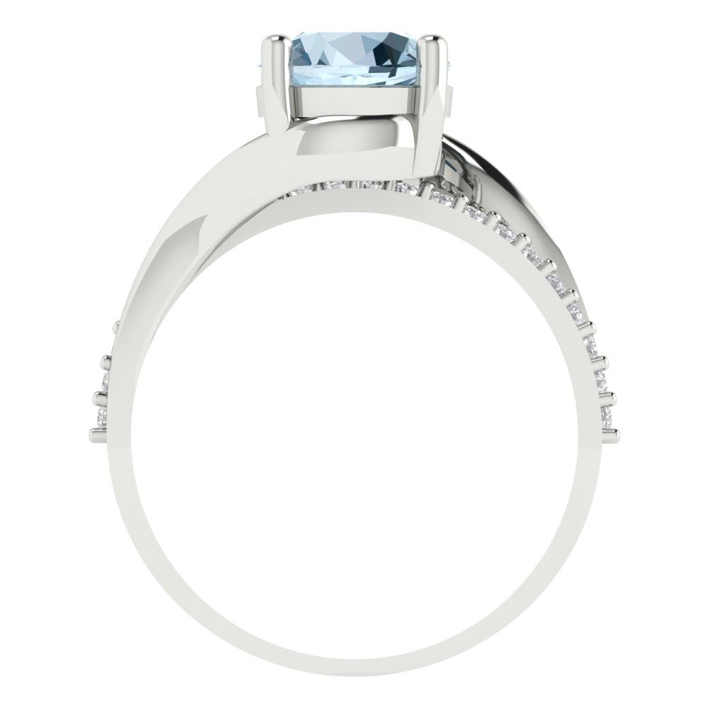 1.71 cttw Natural Sky Blue Topaz Solitaire with Zirconia Simulated Diamond Accents Engagement Ring - Solid White Gold (VVS1, Round Cut,7.5mm)
