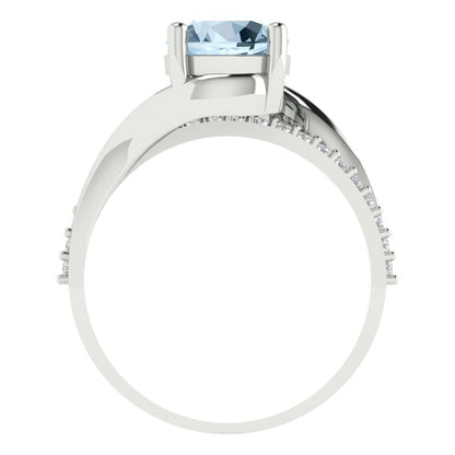 1.71 cttw Natural Sky Blue Topaz Solitaire with Zirconia Simulated Diamond Accents Engagement Ring - Solid White Gold (VVS1, Round Cut,7.5mm)