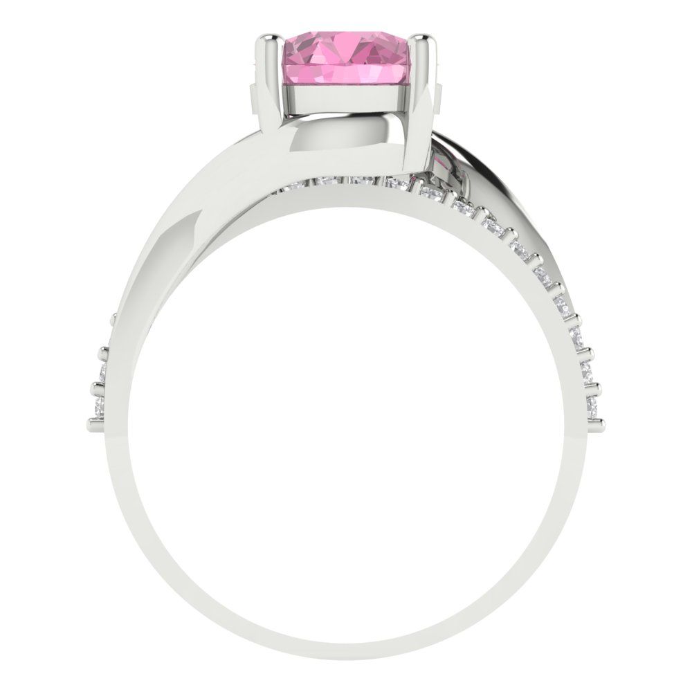 1.71 cttw Zirconia Simulated Pink Diamond Solitaire with Zirconia Simulated Diamond Accents Engagement Ring - Solid White Gold (VVS1, Round Cut,7.5mm)