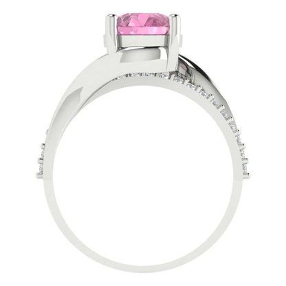1.71 cttw Zirconia Simulated Pink Diamond Solitaire with Zirconia Simulated Diamond Accents Engagement Ring - Solid White Gold (VVS1, Round Cut,7.5mm)
