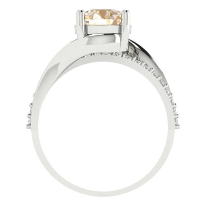 1.71 cttw Natural Morganite Solitaire with Zirconia Simulated Diamond Accents Engagement Ring - Solid White Gold (VVS1, Round Cut,7.5mm)