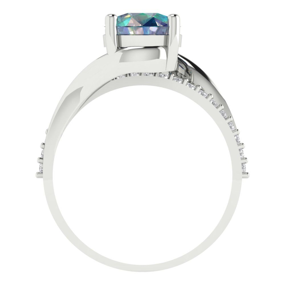 1.71 cttw Blue Moissanite Solitaire with Zirconia Simulated Diamond Accents Engagement Ring - Solid White Gold (VVS1, Round Cut,7.5mm)