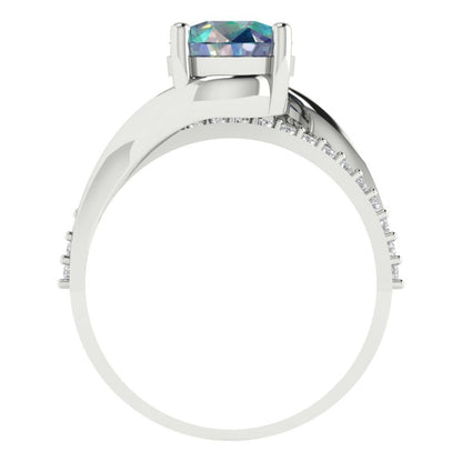 1.71 cttw Blue Moissanite Solitaire with Zirconia Simulated Diamond Accents Engagement Ring - Solid White Gold (VVS1, Round Cut,7.5mm)