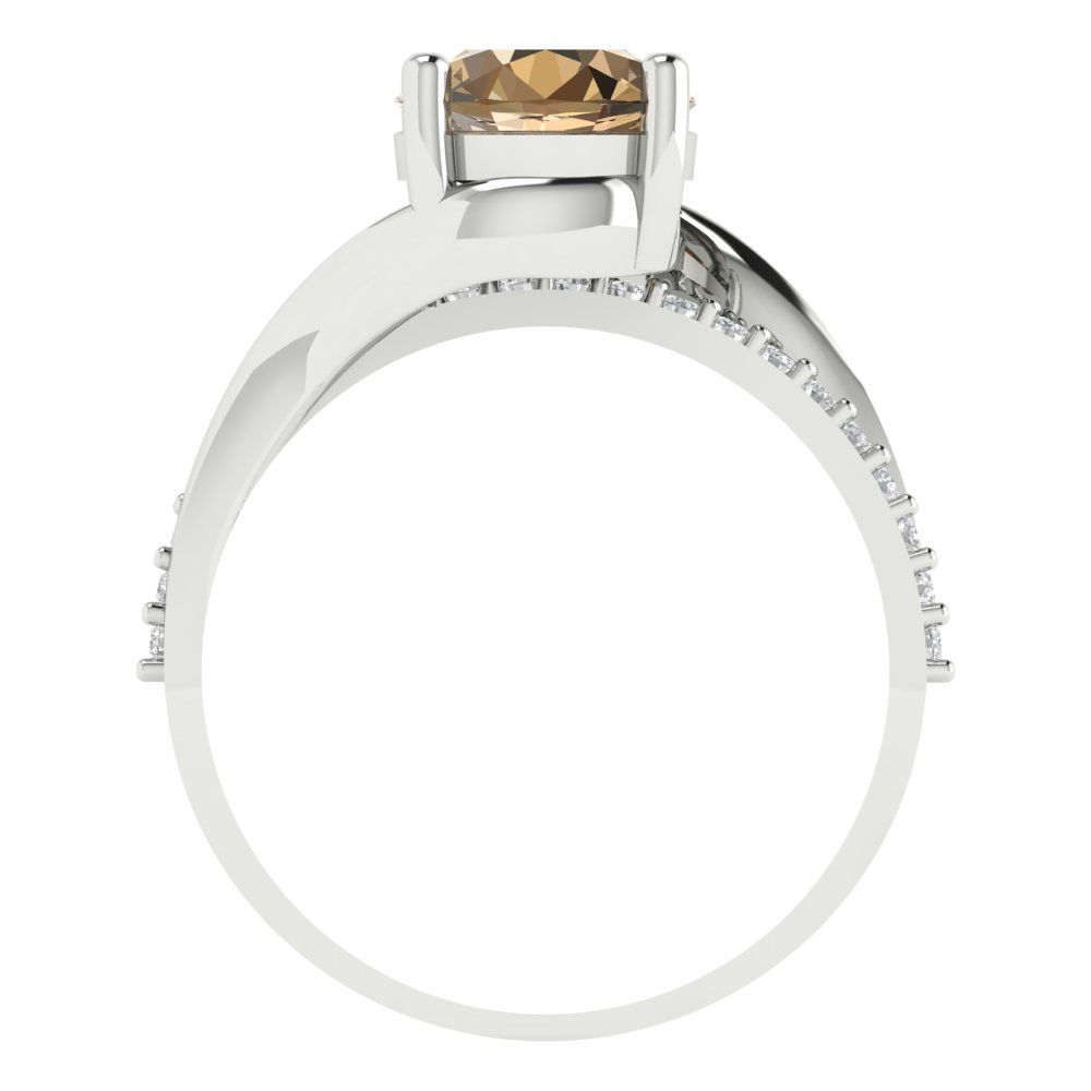 1.71 cttw Zirconia Simulated Champagne Diamond Solitaire with Zirconia Simulated Diamond Accents Engagement Ring - Solid White Gold (VVS1, Round Cut,7.5mm)
