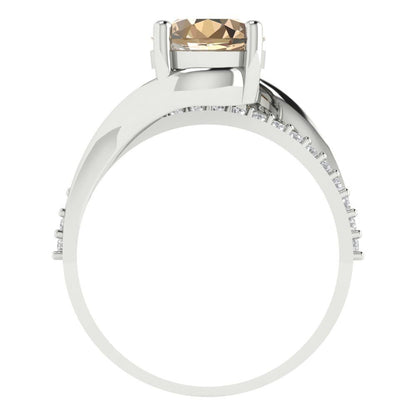 1.71 cttw Yellow Moissanite Solitaire with Zirconia Simulated Diamond Accents Engagement Ring - Solid White Gold (VVS1, Round Cut,7.5mm)