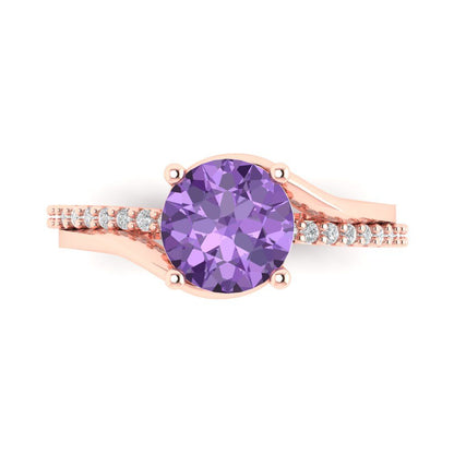 1.71 cttw Simulated Alexandrite Solitaire with Zirconia Simulated Diamond Accents Engagement Ring - Solid Rose Gold (VVS1, Round Cut,7.5mm)