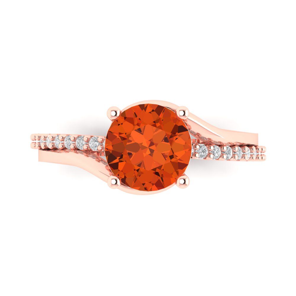 1.71 cttw Zirconia Simulated Red Diamond Solitaire with Zirconia Simulated Diamond Accents Engagement Ring - Solid Rose Gold (VVS1, Round Cut,7.5mm)