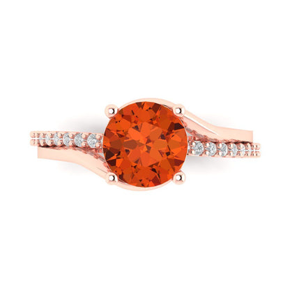 1.71 cttw Zirconia Simulated Red Diamond Solitaire with Zirconia Simulated Diamond Accents Engagement Ring - Solid Rose Gold (VVS1, Round Cut,7.5mm)