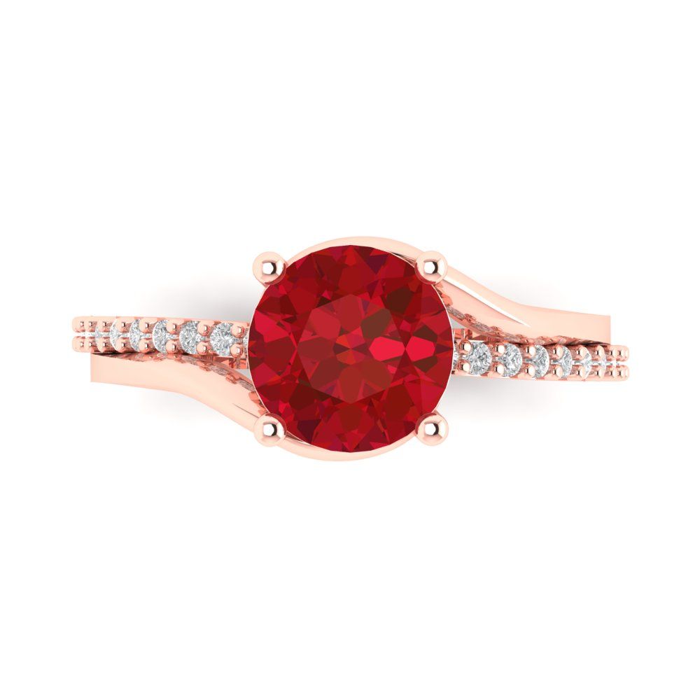 1.71 cttw Simulated Pink Tourmaline Solitaire with Zirconia Simulated Diamond Accents Engagement Ring - Solid Rose Gold (VVS1, Round Cut,7.5mm)