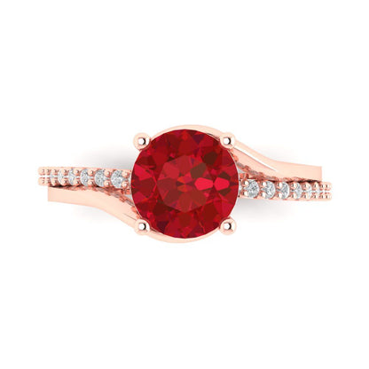 1.71 cttw Simulated Pink Tourmaline Solitaire with Zirconia Simulated Diamond Accents Engagement Ring - Solid Rose Gold (VVS1, Round Cut,7.5mm)
