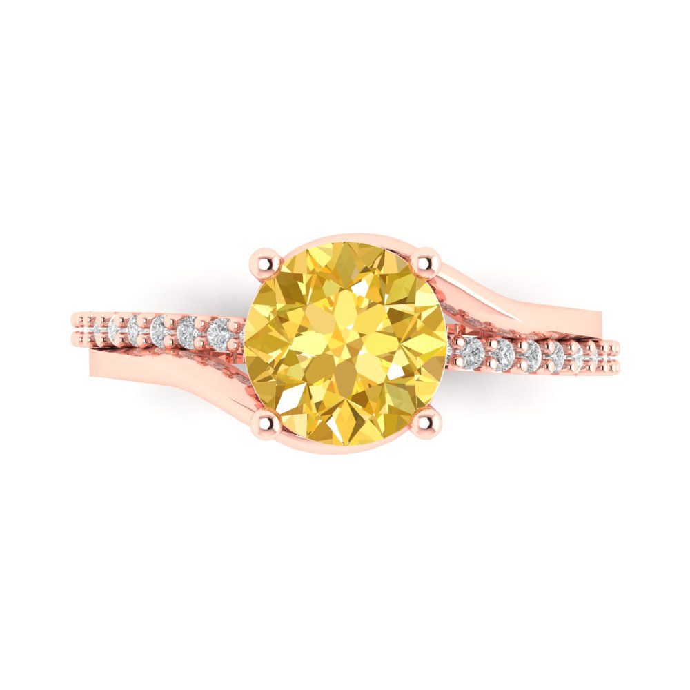 1.71 cttw Natural Citrine Solitaire with Zirconia Simulated Diamond Accents Engagement Ring - Solid Rose Gold (VVS1, Round Cut,7.5mm)