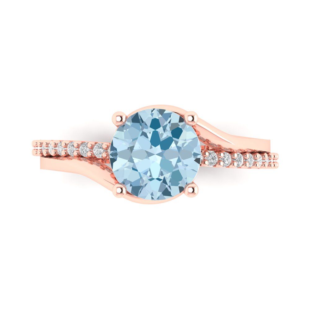 1.71 cttw Natural Sky Blue Topaz Solitaire with Zirconia Simulated Diamond Accents Engagement Ring - Solid Rose Gold (VVS1, Round Cut,7.5mm)