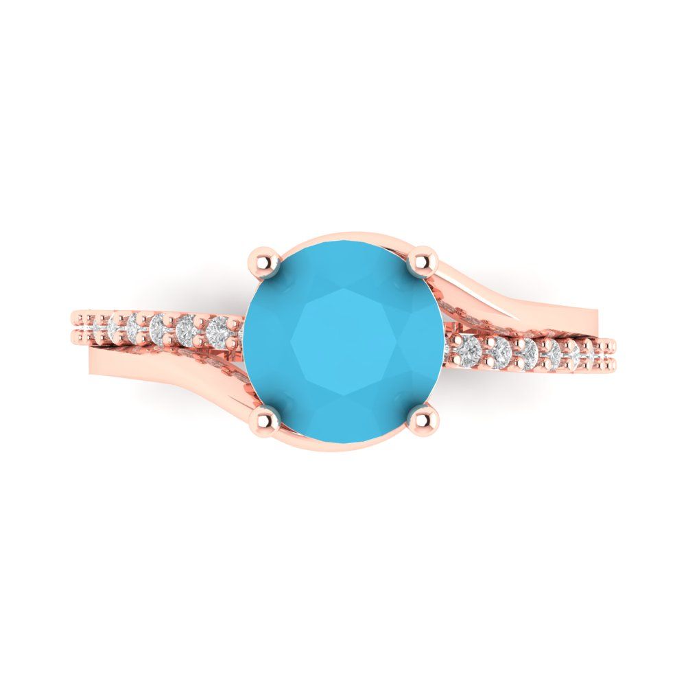 1.71 cttw Simulated Turquoise Solitaire with Zirconia Simulated Diamond Accents Engagement Ring - Solid Rose Gold (VVS1, Round Cut,7.5mm)